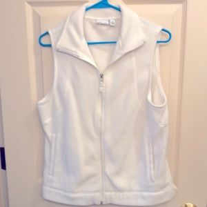 Ladies White fleece vest by Kim Rogers.